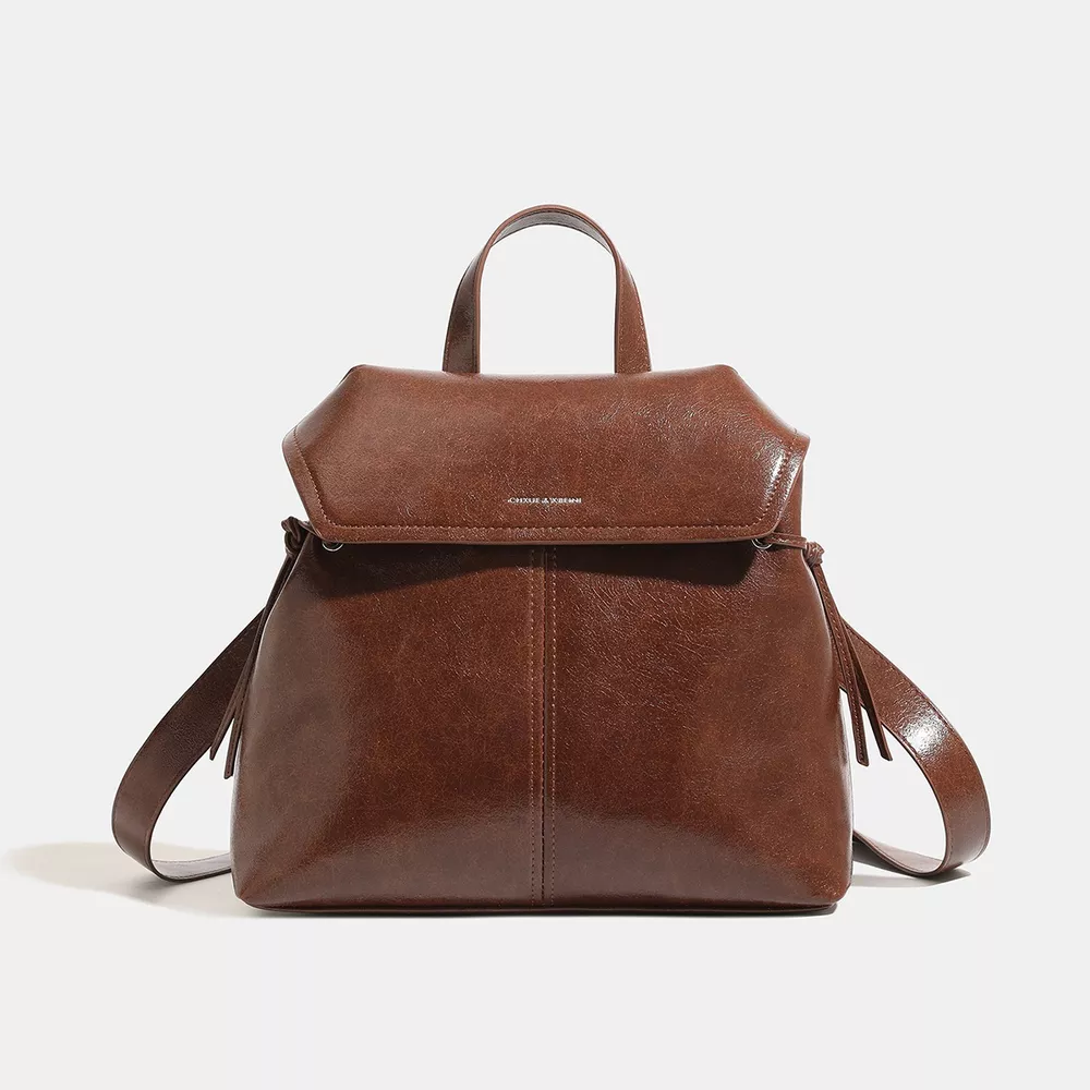 Vintage PU Leather Flap-Over Backpack Bag with Top Handle