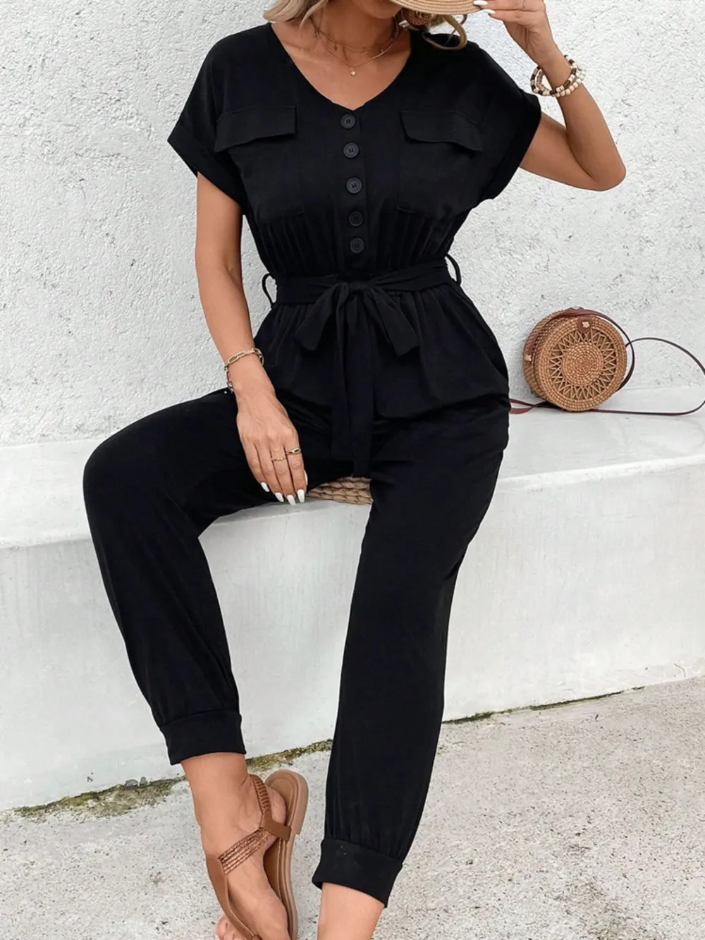 V-Neck Short Sleeve Jumpsuit, image 2