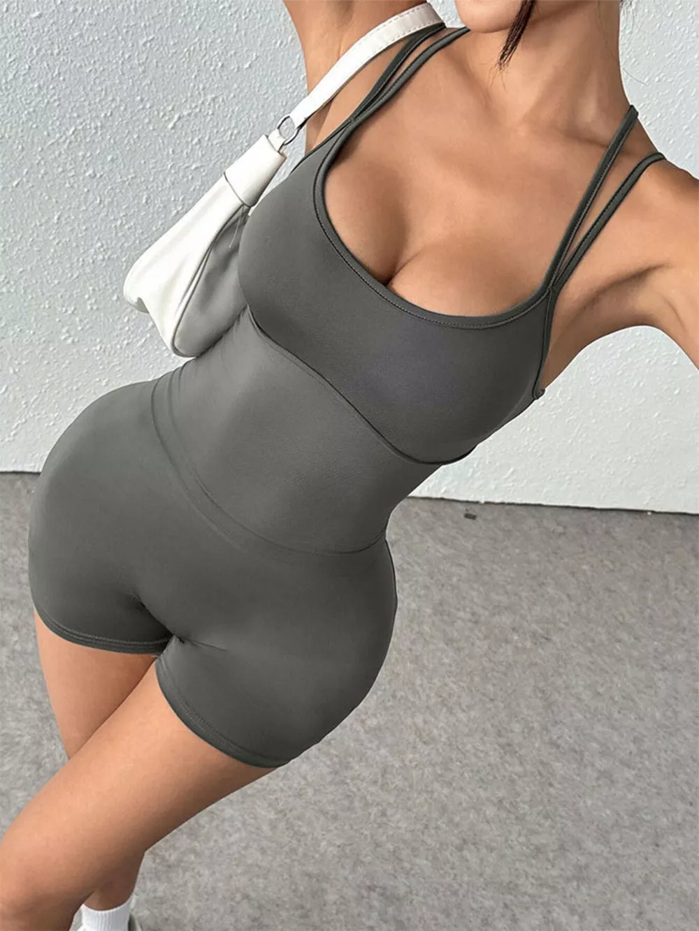 Double Spaghetti Strap Active Romper, image 3