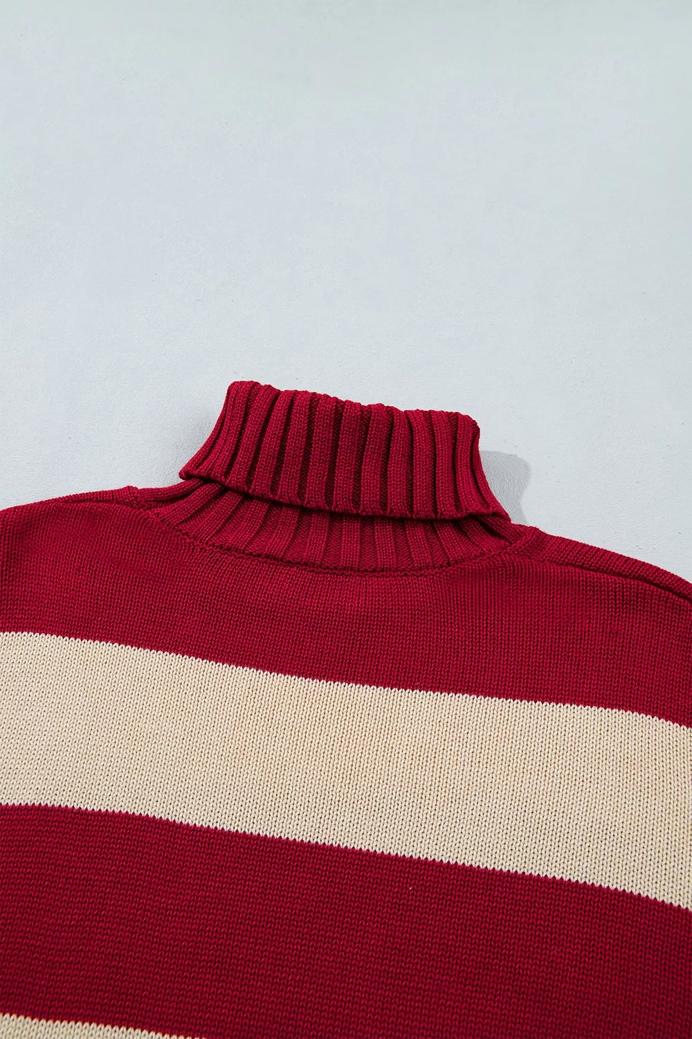 Stripe Ribbed Trim High Neck Relaxed Pullover Sweater, image 8