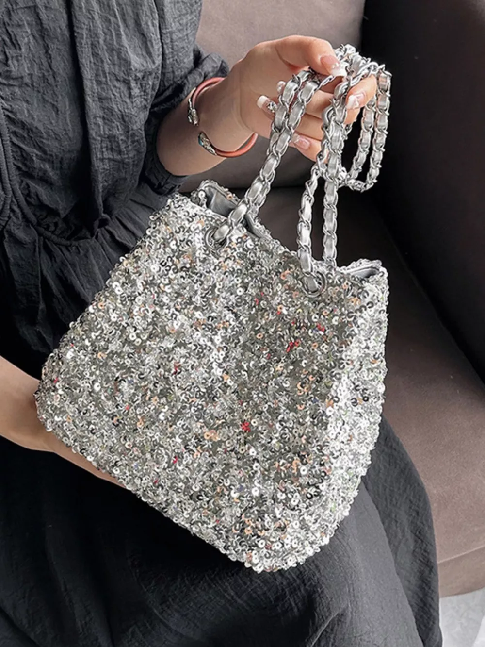 Sequin Bucket Shoulder Bag, image 6