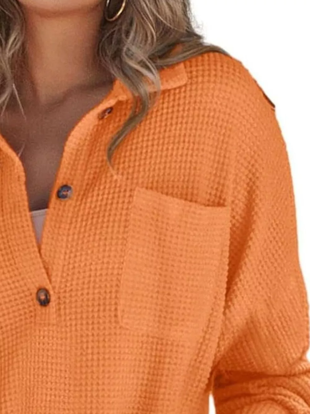 Casual Waffle Knit Button Detail Blouse, image 4
