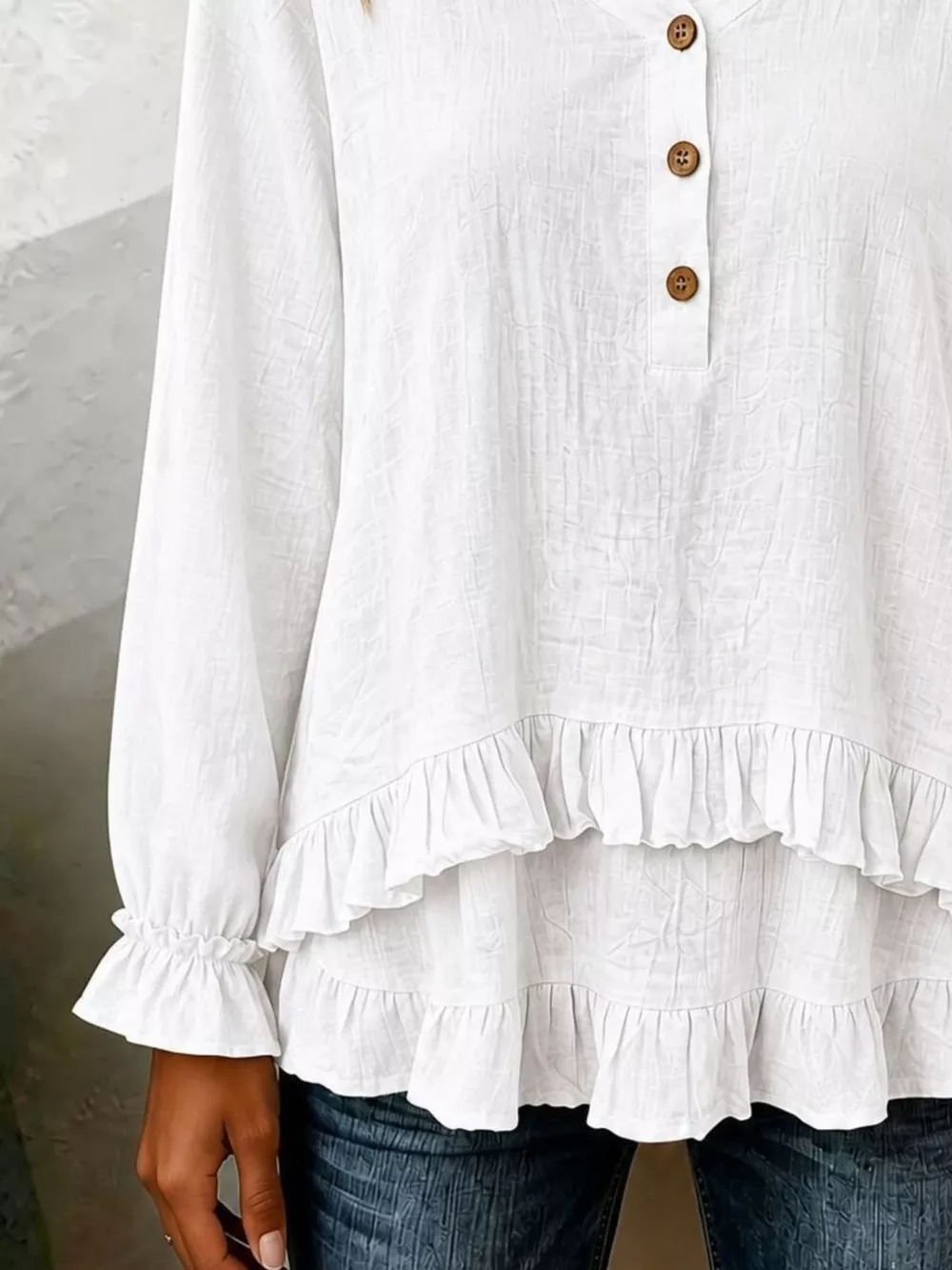 Ruffled Hem Long Sleeve Blouse, image 6