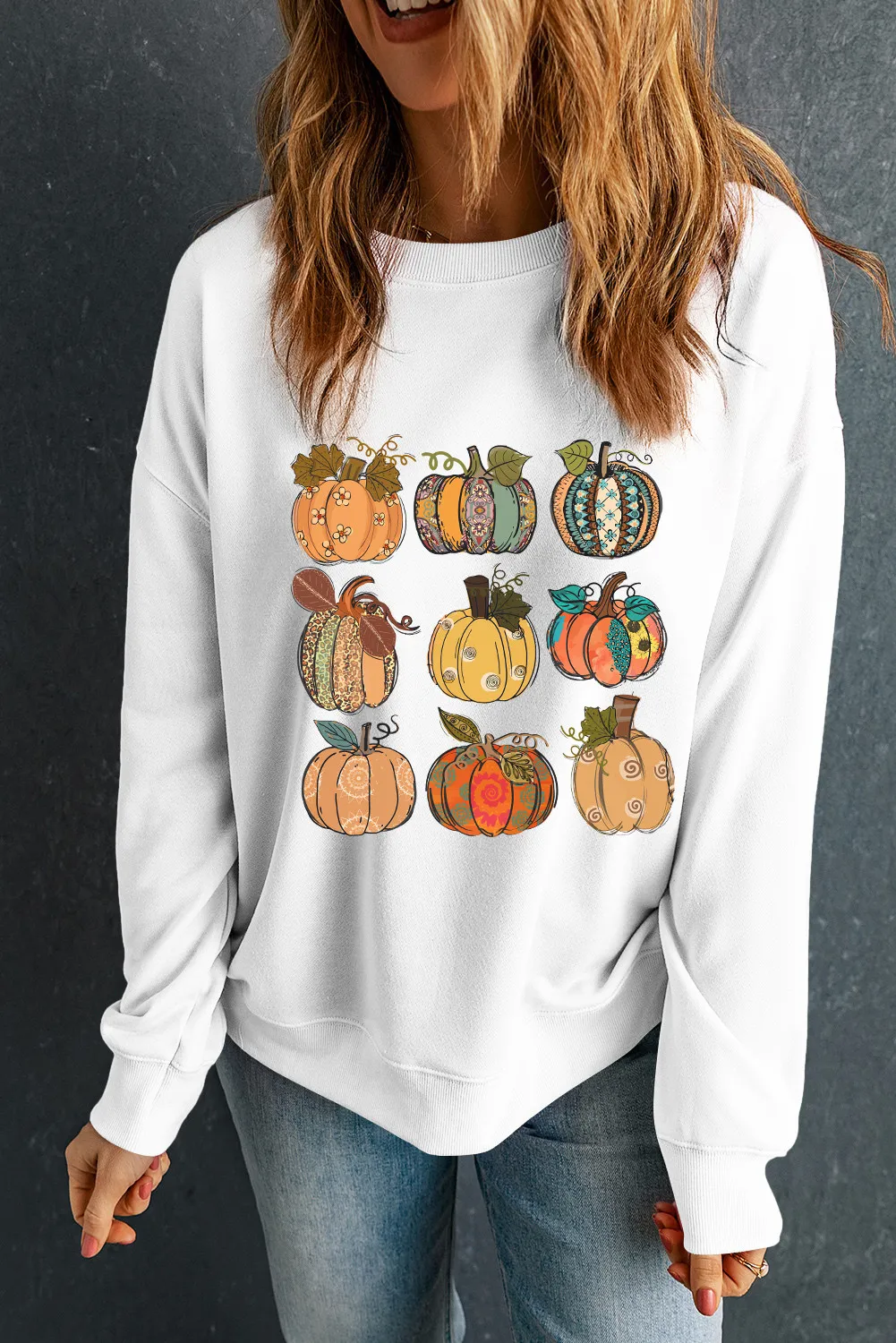 Pumpkin Graphic Long Sleeve Sweatshirt, image 2
