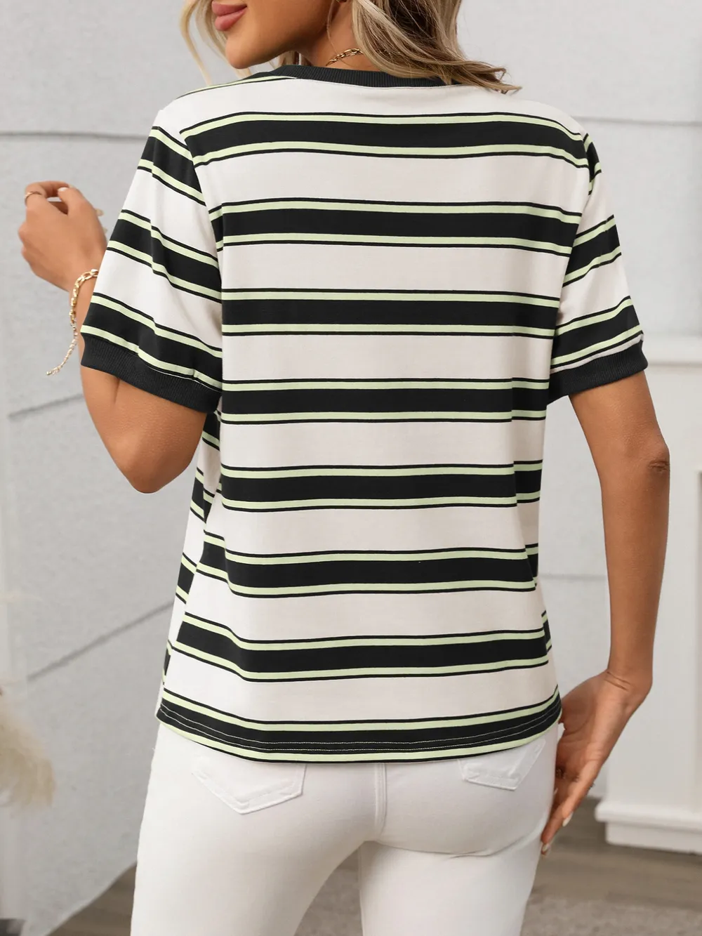 Striped Short Sleeve Crew Neck T-Shirt, image 2