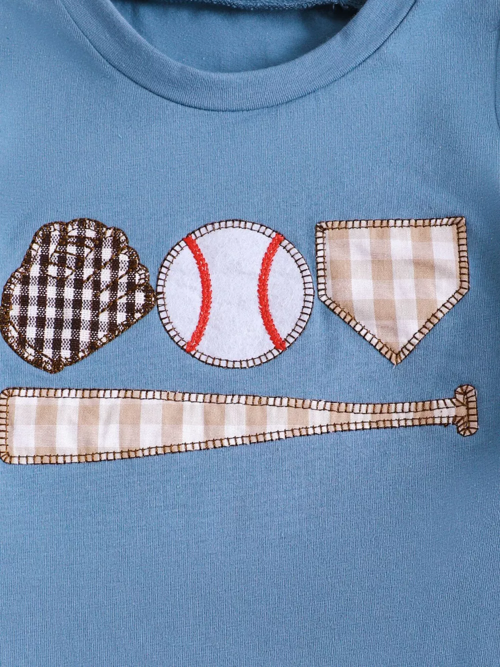 Children's Baseball Round Neck Top and Plaid Shorts Set, image 4
