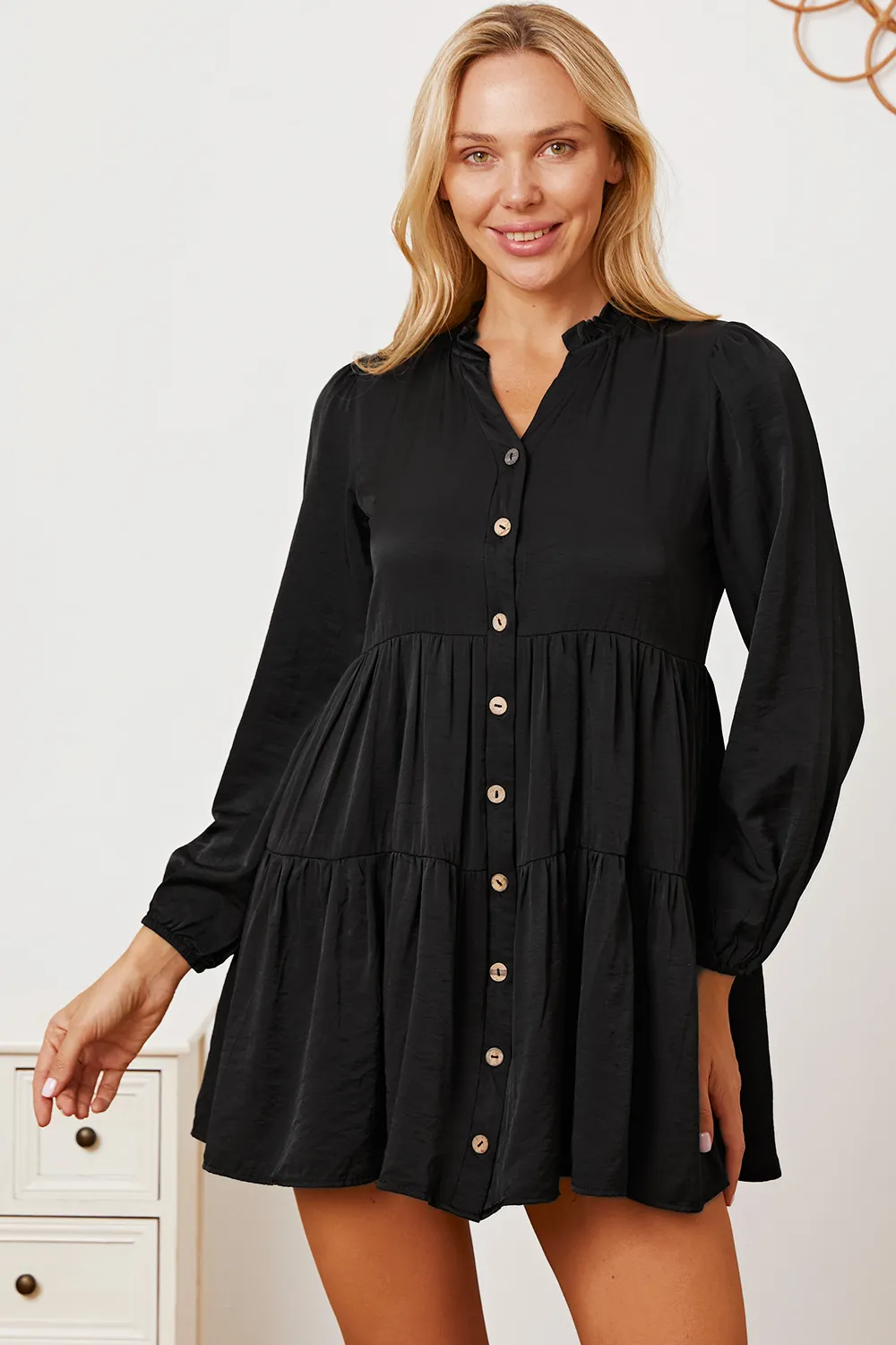 Ruffled Button Up Long Sleeve Tiered Shirt, image 4