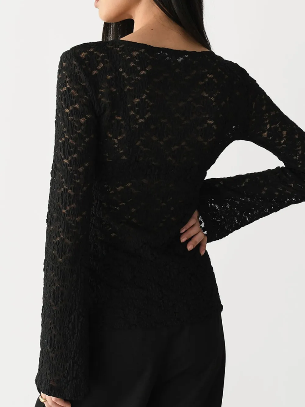 Lace V-Neck Flare Sleeve T-Shirt, image 10