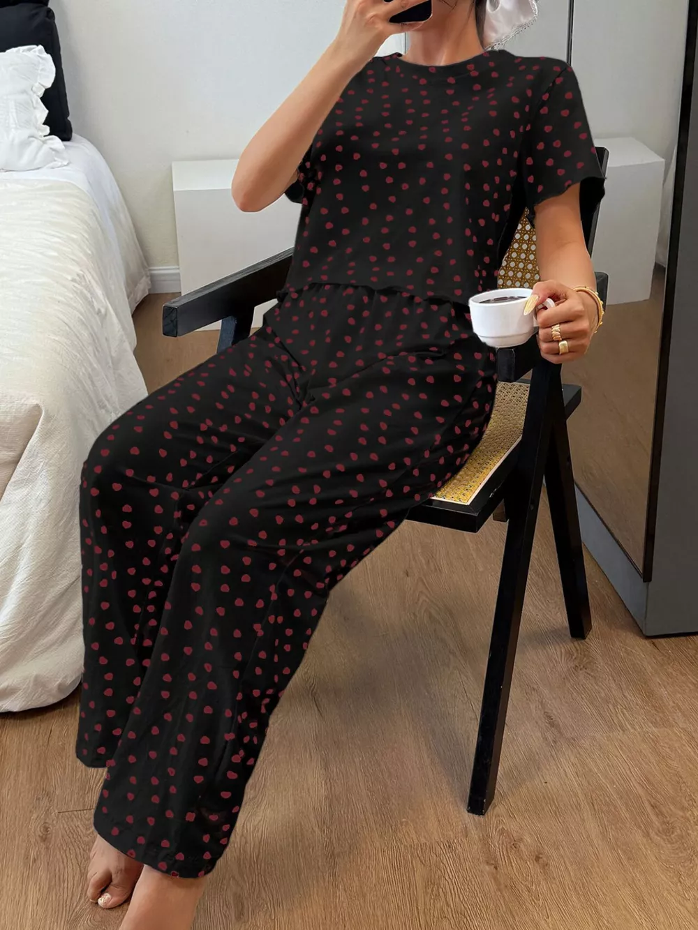 Polka Dot Short Sleeve Top and Shorts Set, image 10