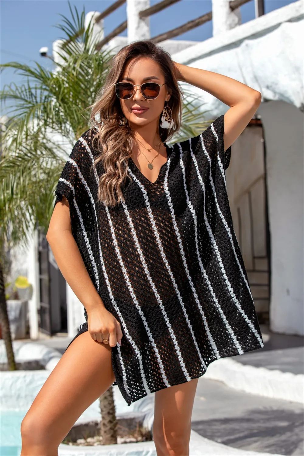 Openwork V-Neck Short Sleeve Cover Up, image 15