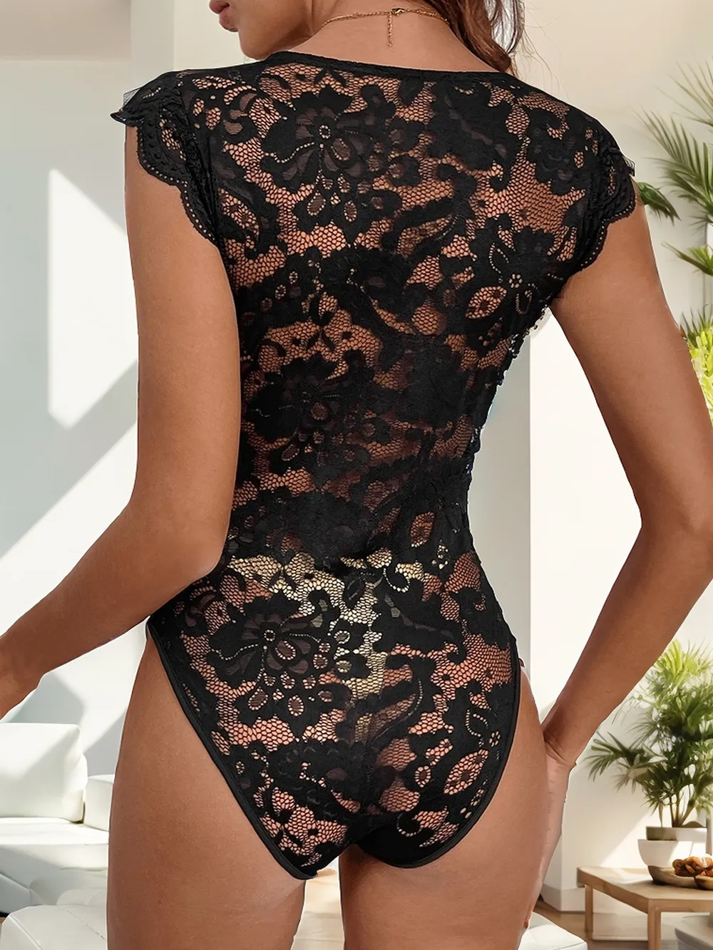 V-Neck Lace Bodysuit, image 2