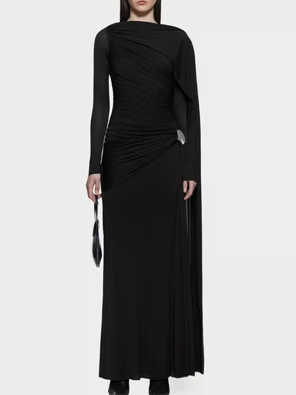 Ruched Draped Long Sleeve Maxi Dress