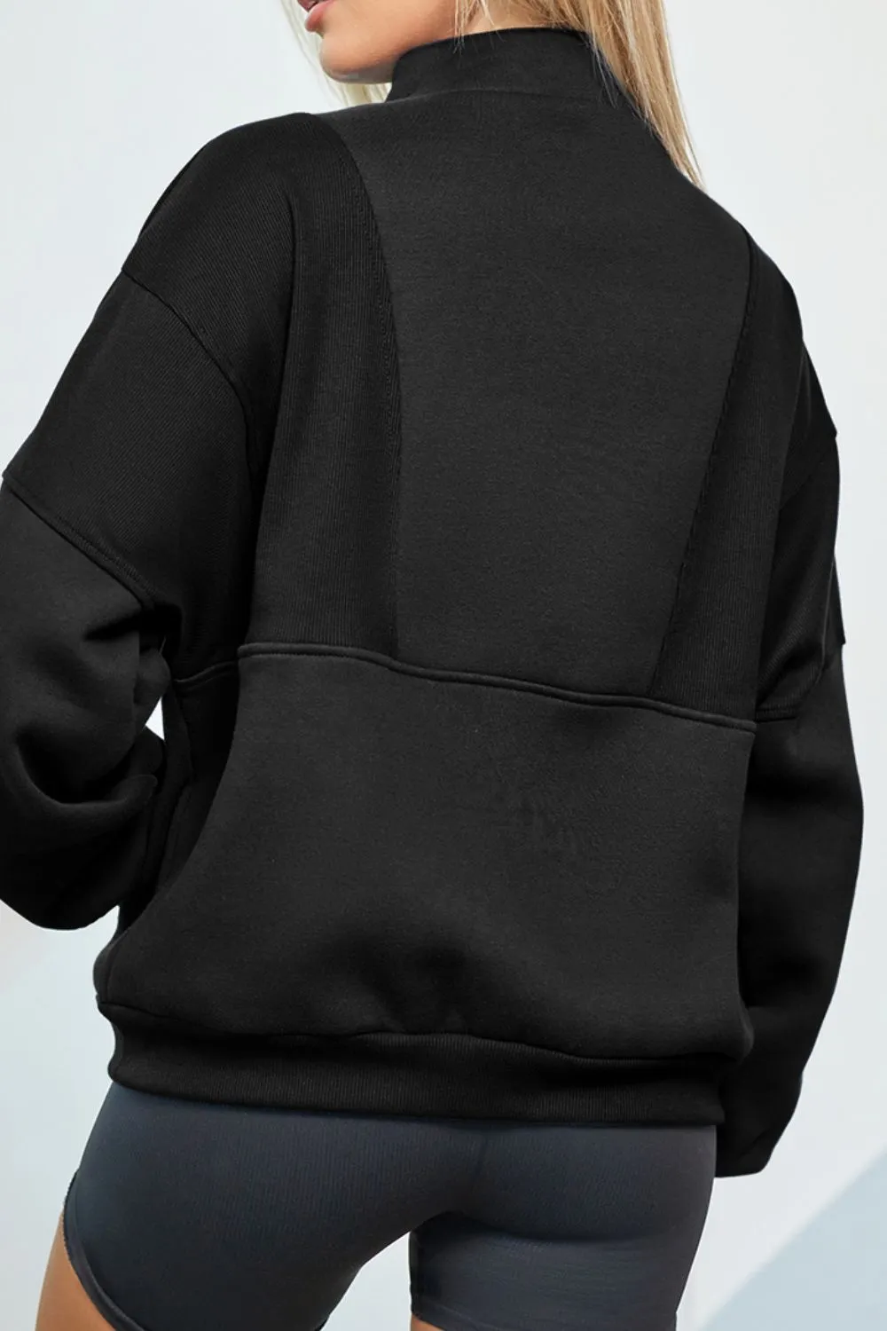 Half Zip Drop Shoulder Long Sleeve Sweatshirt, image 4
