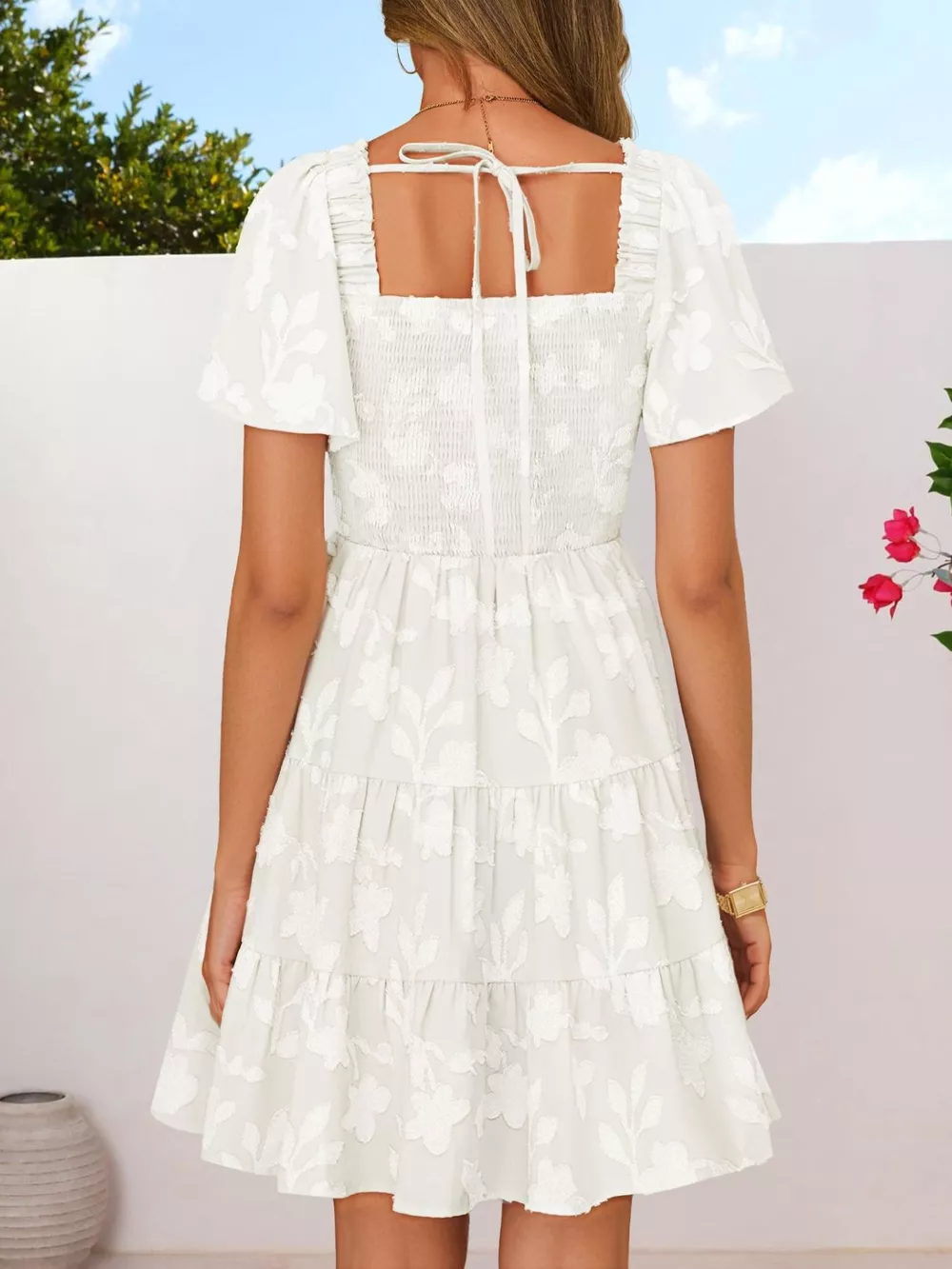 Smocked Square Neck Tiered Mini Dress, image 13