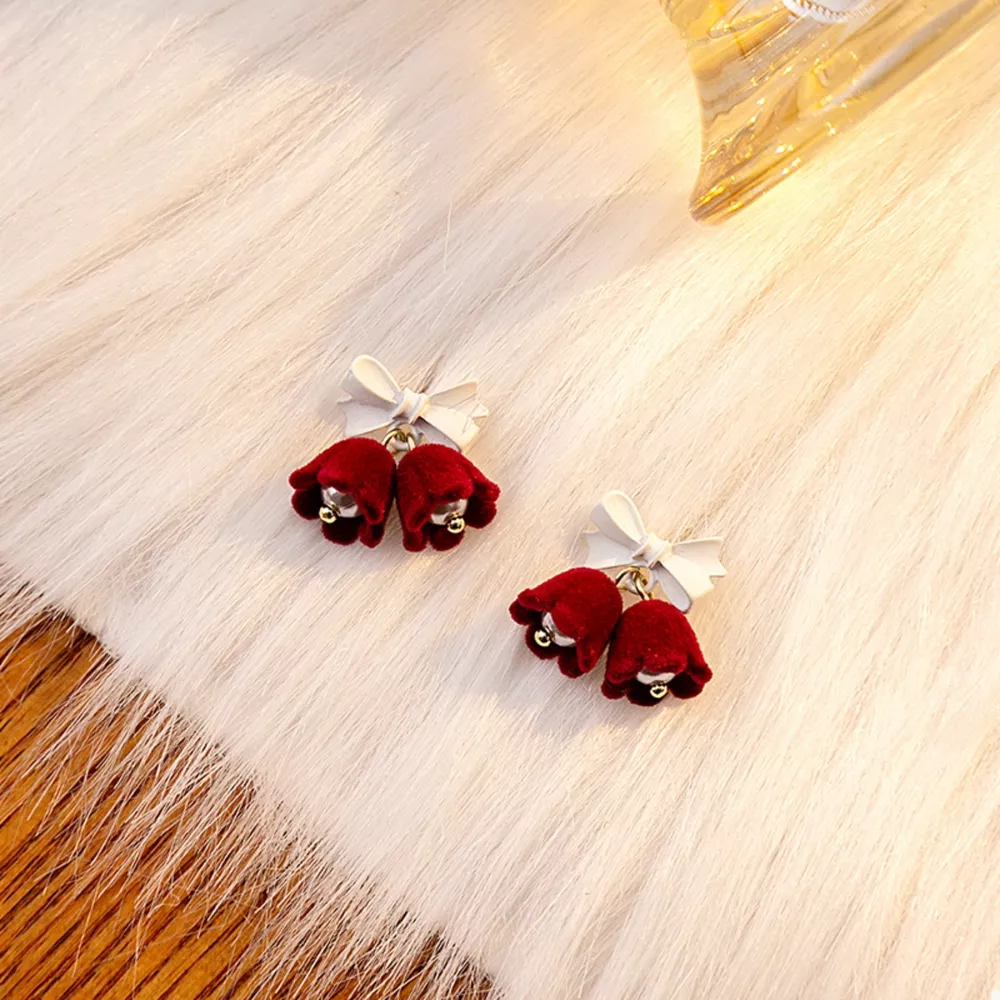 Velvet Bell Earrings with Bow, image 3