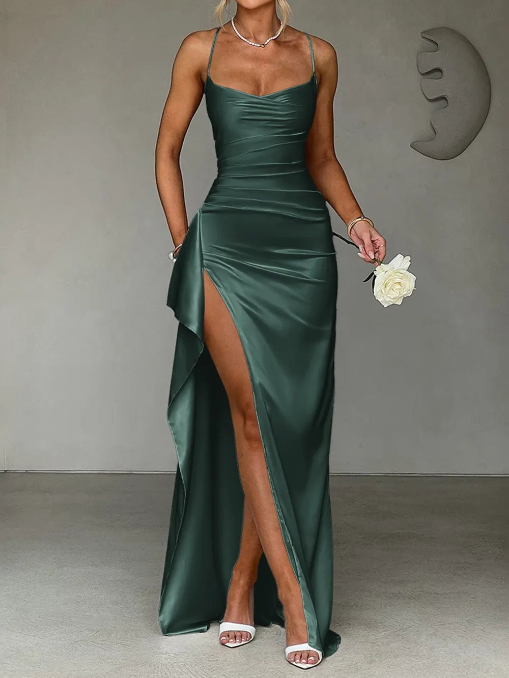 Slit Crisscross Back Maxi Cami Dress, image 10
