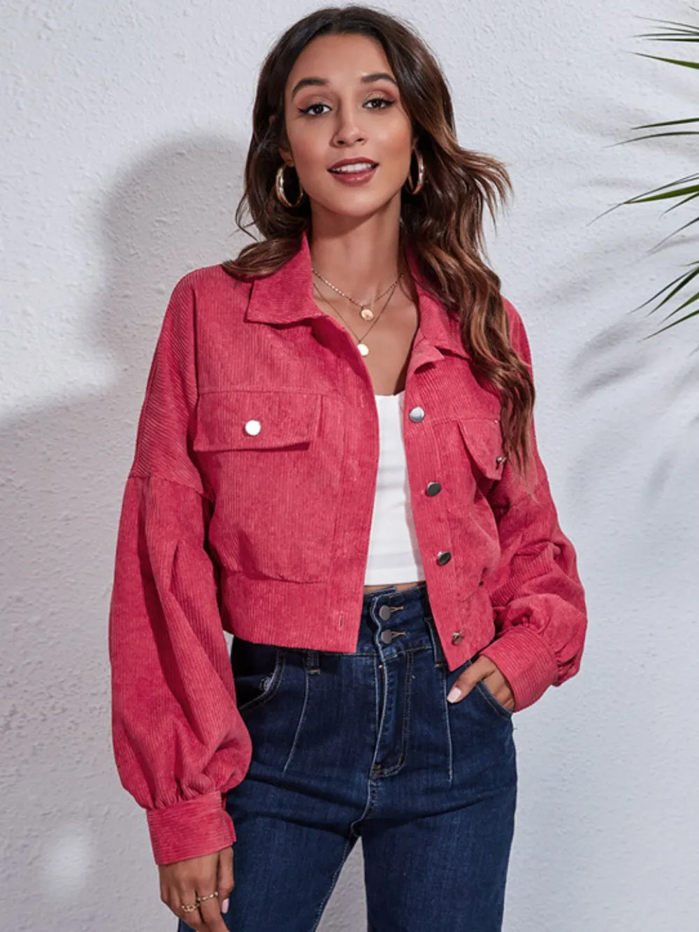 Button Down Collared Neck Cropped Jacket, image 8