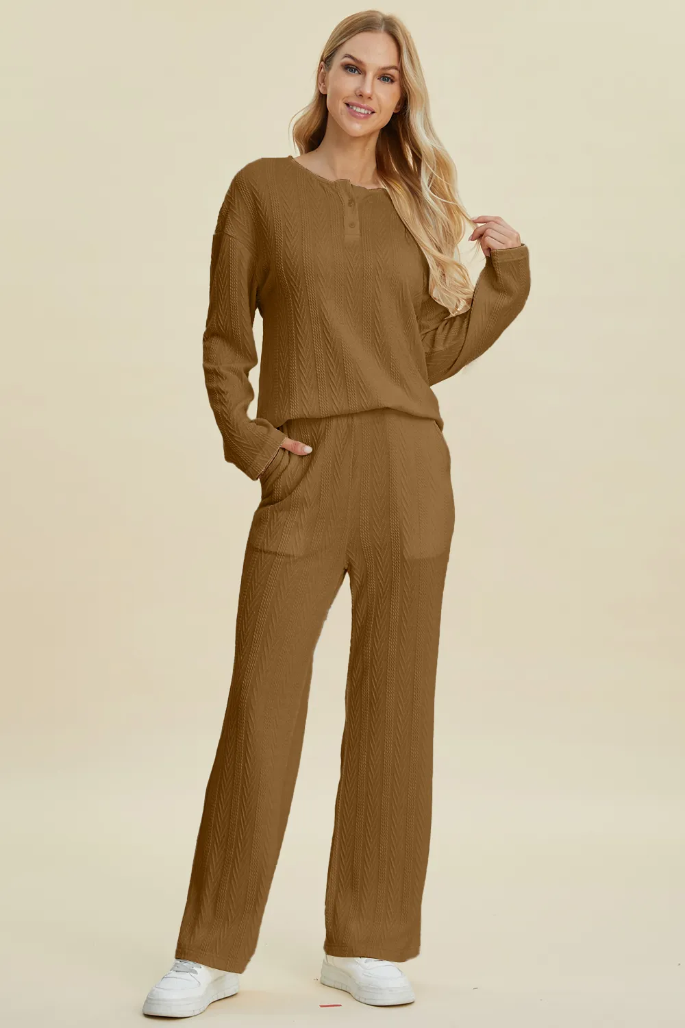 Full Size Cable-Knit Long Sleeve Top and Pants Set, image 4