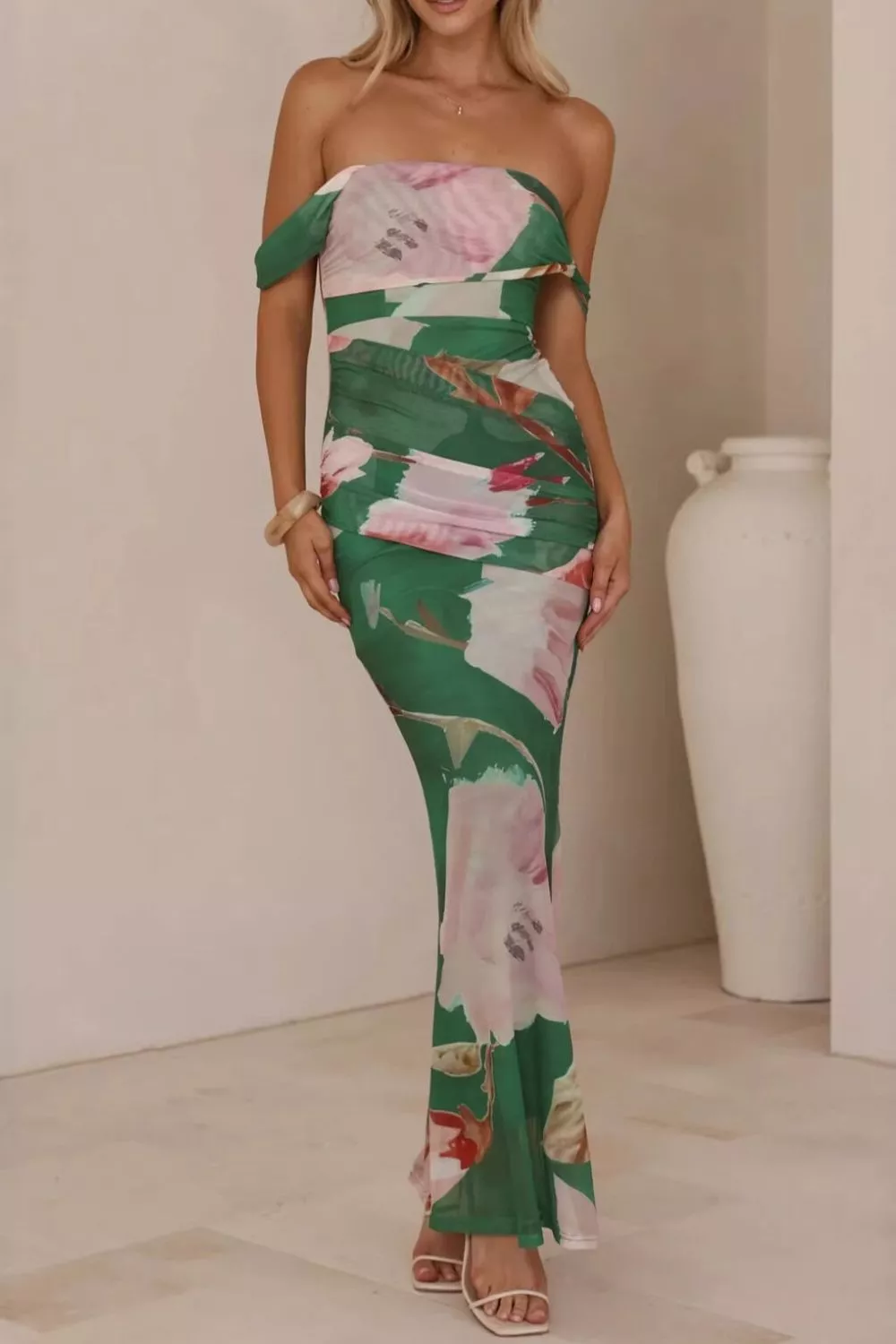 Floral Print One-Shoulder Ruched Maxi Dress, image 3