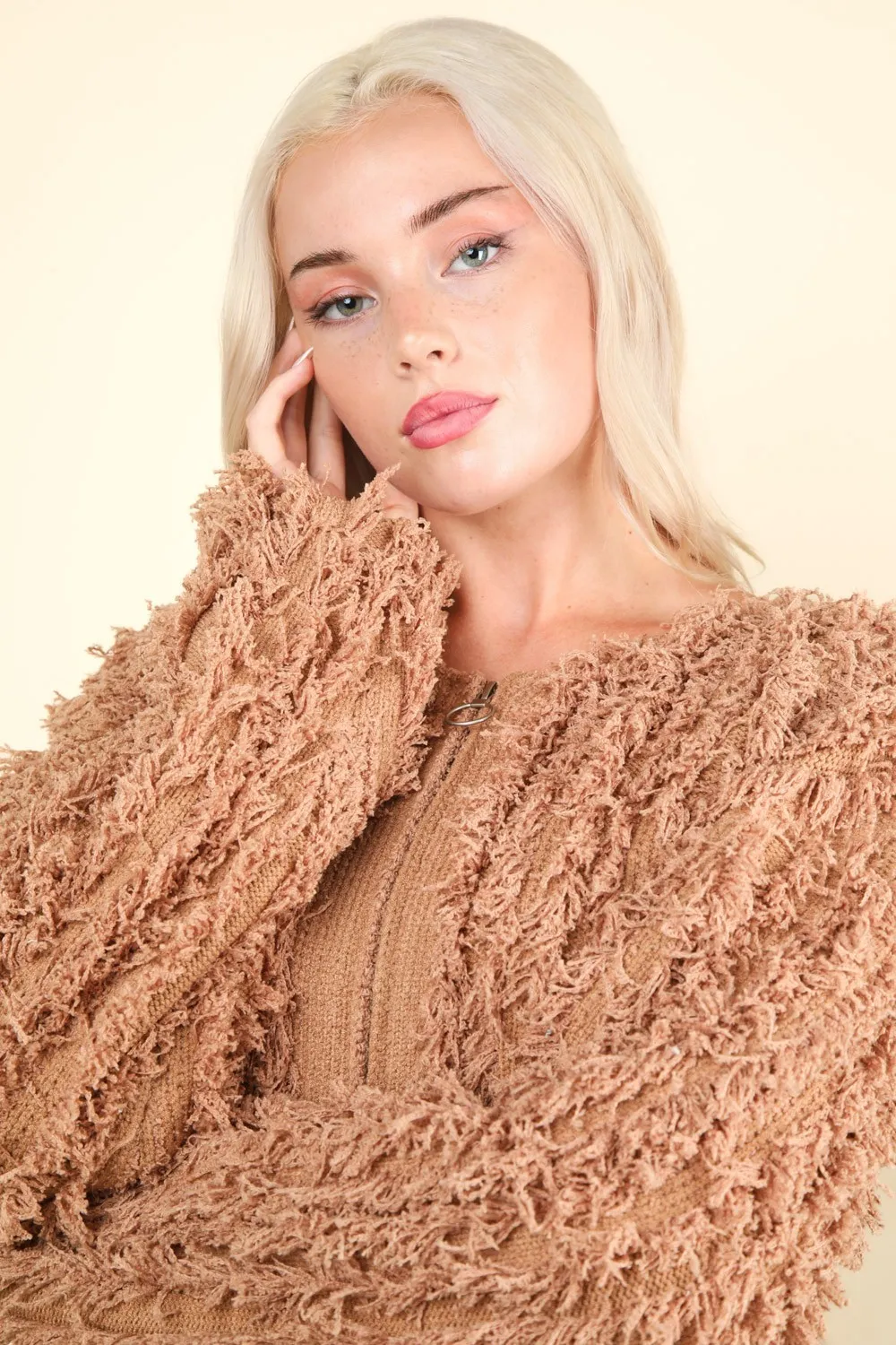 Shaggy Yarn Knit Zip Up Jacket, image 4