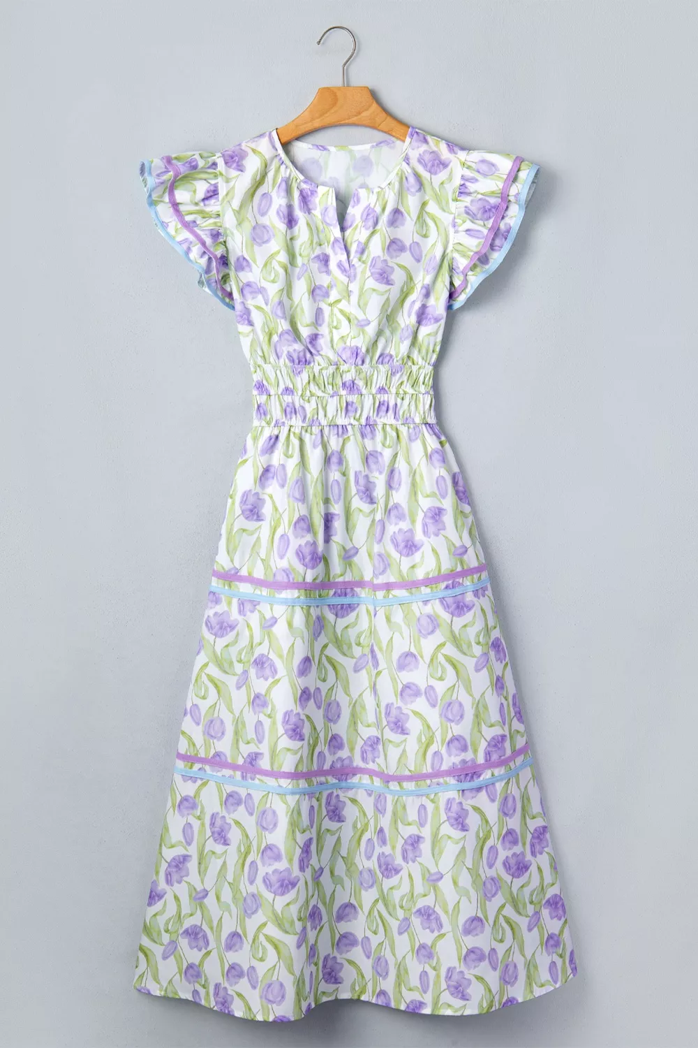 Floral Print Contrast Trim Midi Dress, image 4