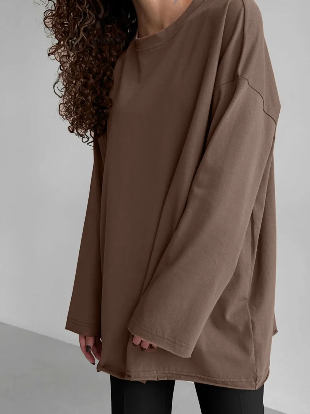 Round Neck Long Sleeve Oversized T-Shirt, image 9