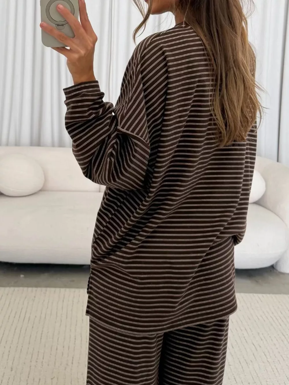 Striped Long Sleeve Top and Wide Leg Pants Set, image 6