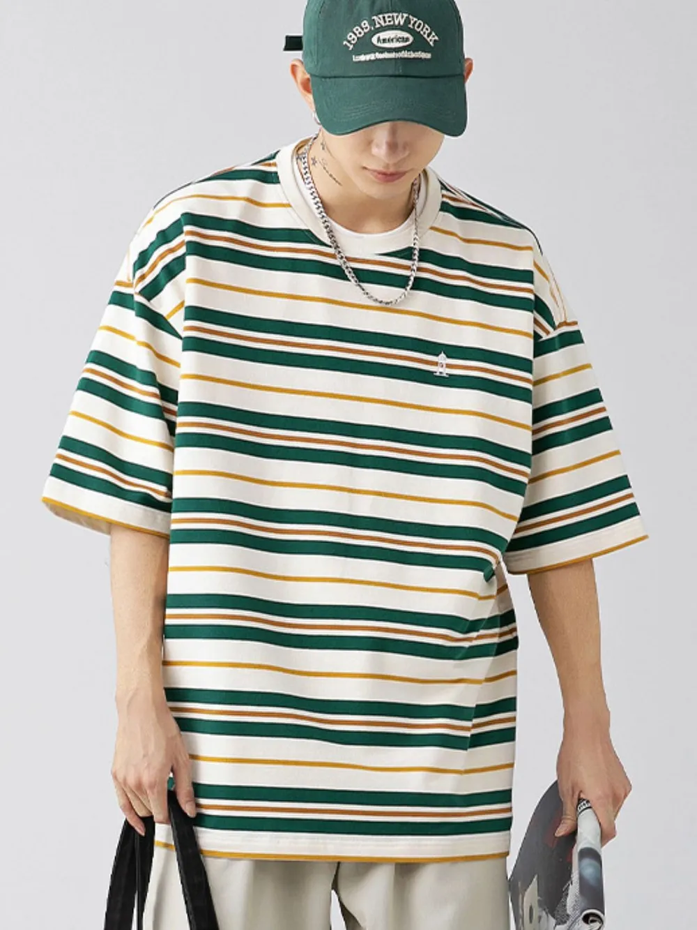 Men's Plus Size Basic style Round Neck Striped T-Shirt, image 2