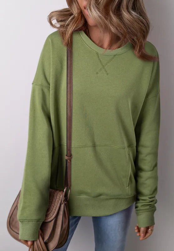 Solid Color Round Neck Long Sleeve Sweatshirt, image 3