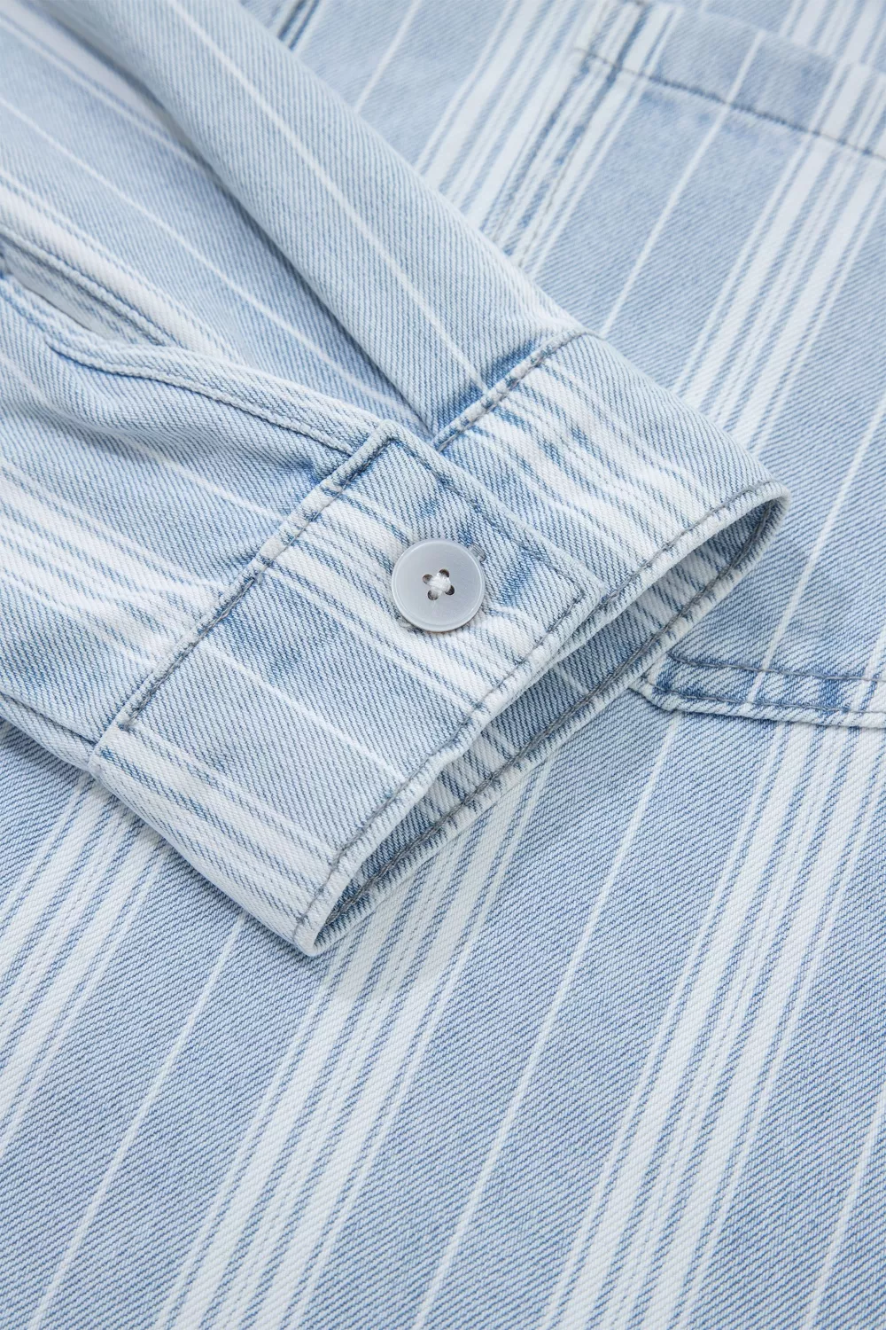 Stripe Boyfriend Chest Pocket Classic Denim Shacket, image 9