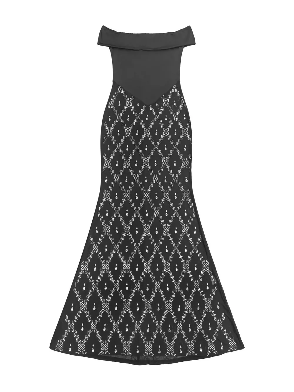 Off-Shoulder Sheer Rhinestone Embellished Maxi Dress, image 11
