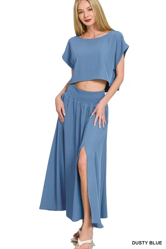 Woven Crinkle Gauze Crop Tee and Skirt Set, image 4