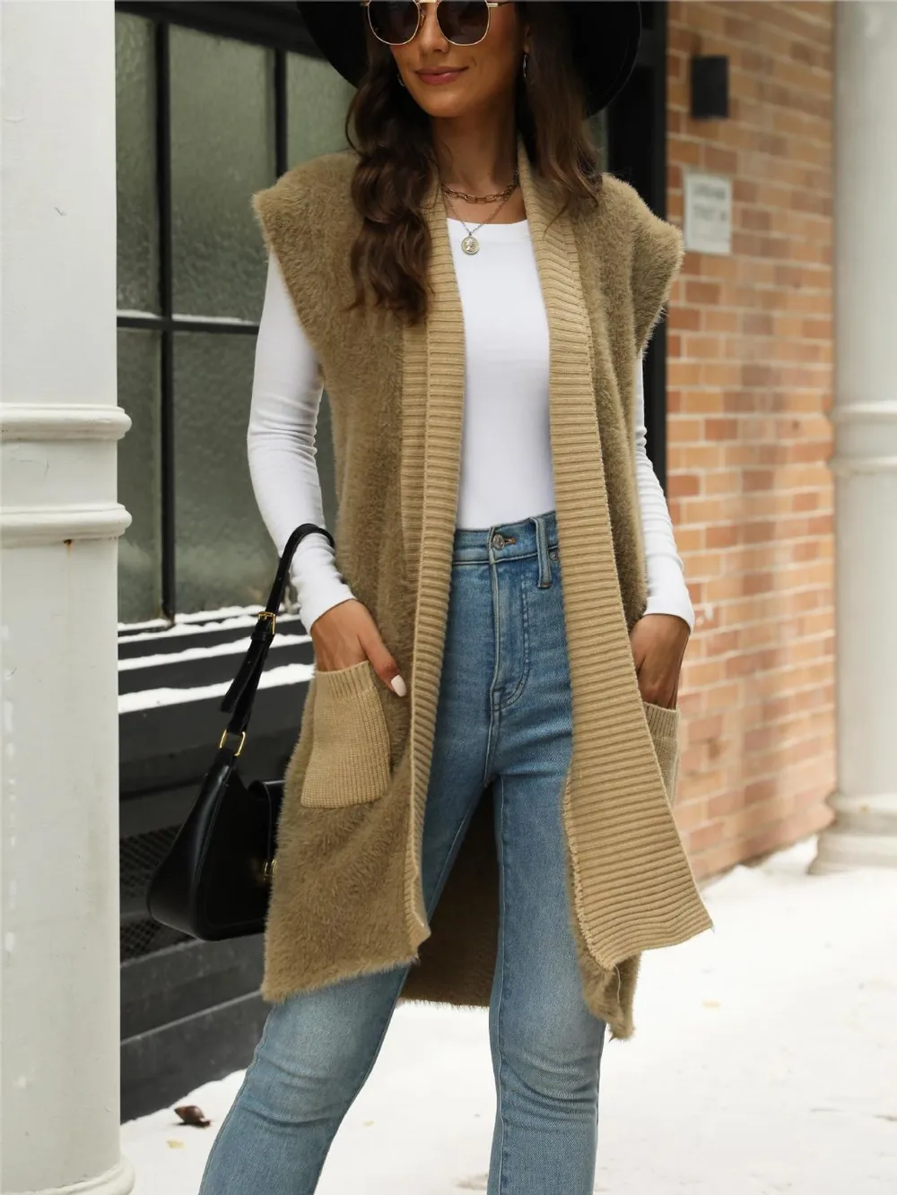 Pocketed Open Front Cap Sleeve Cardigan, image 7