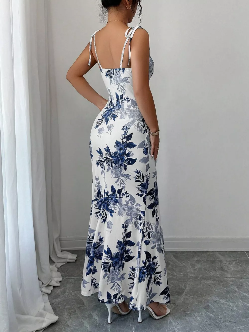 Printed Tie Strap Slit Maxi Dress, image 15