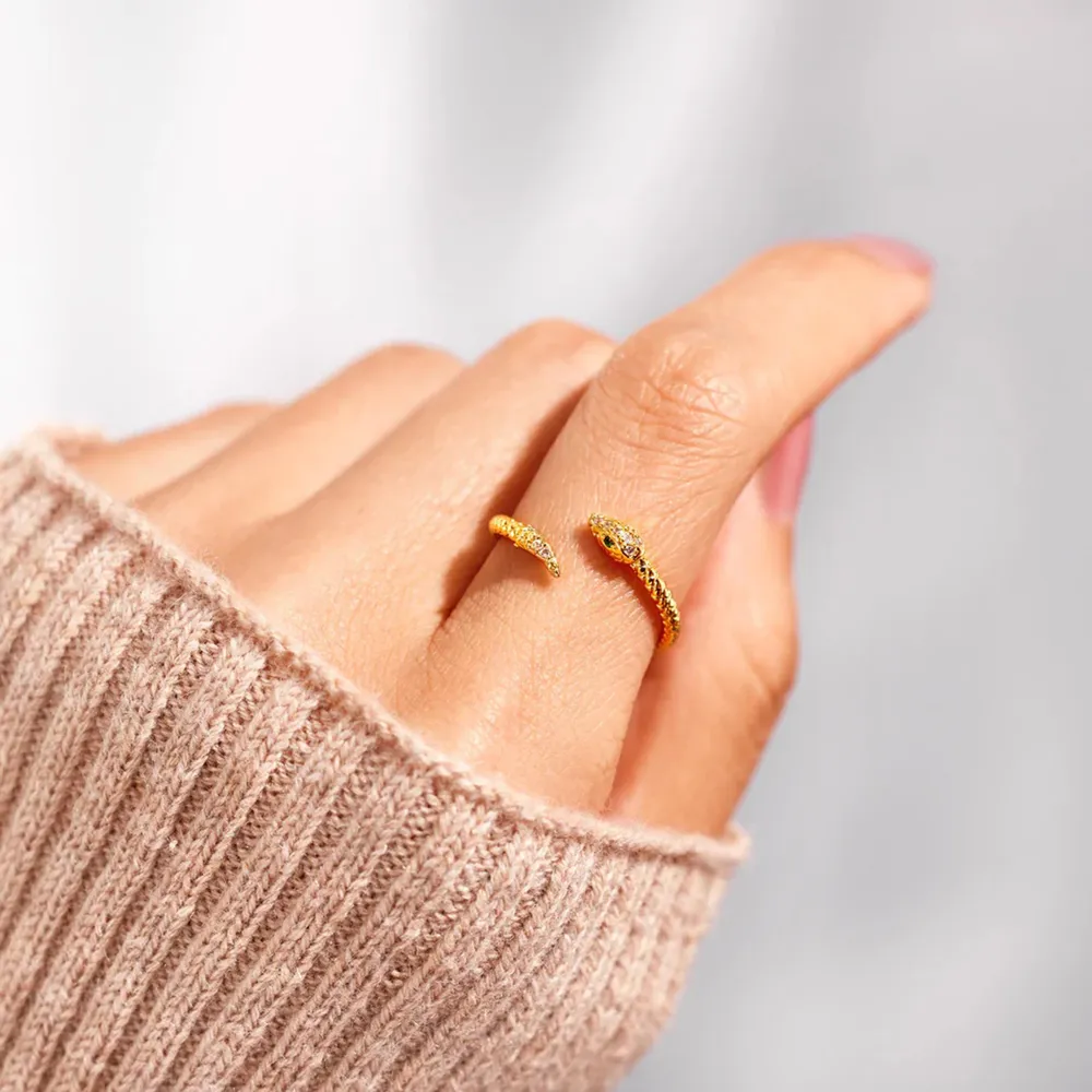 Snake Shape 18K Gold-Plated Bypass Ring, image 3