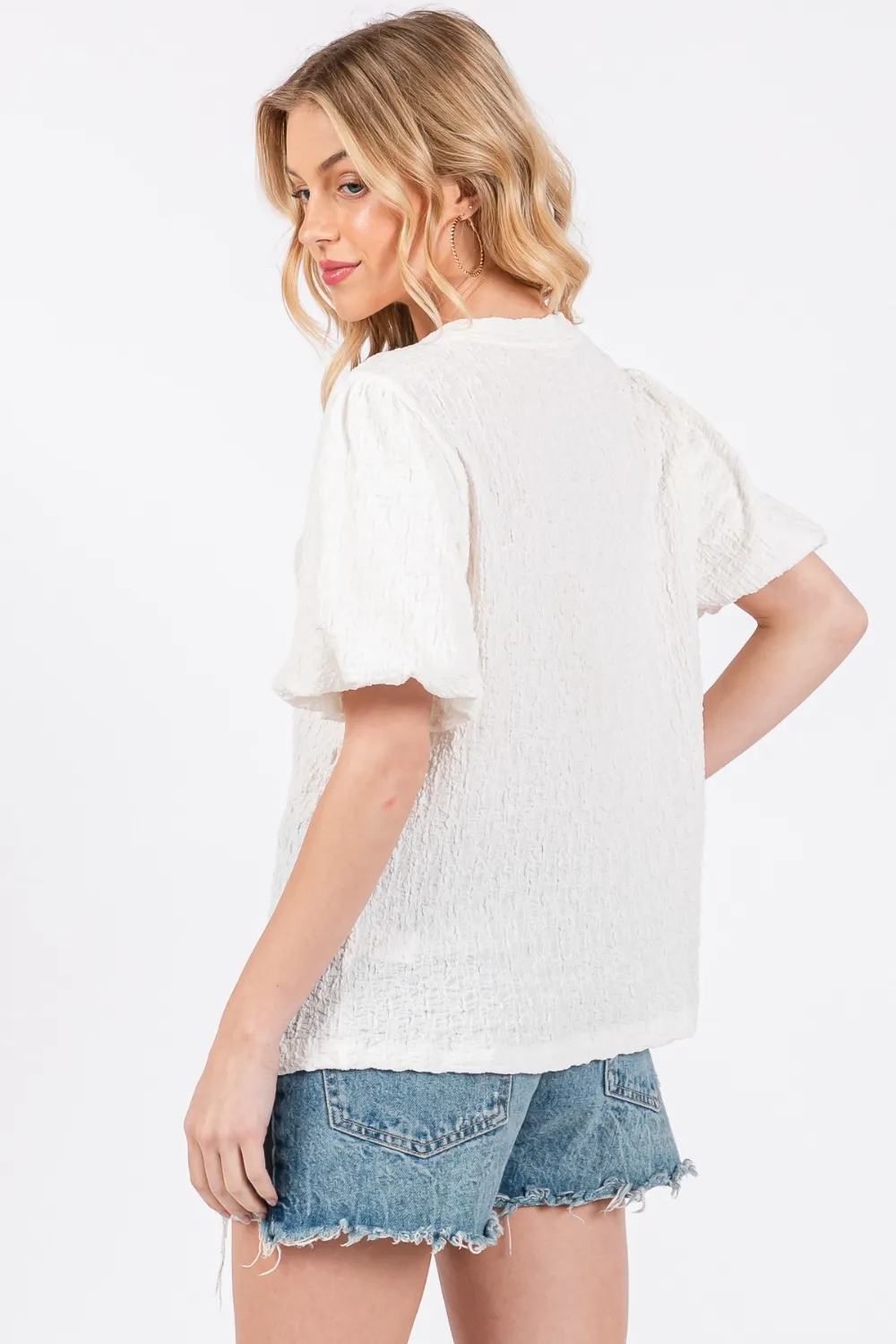 Ces Femme Textured Puff Sleeve Top, image 2