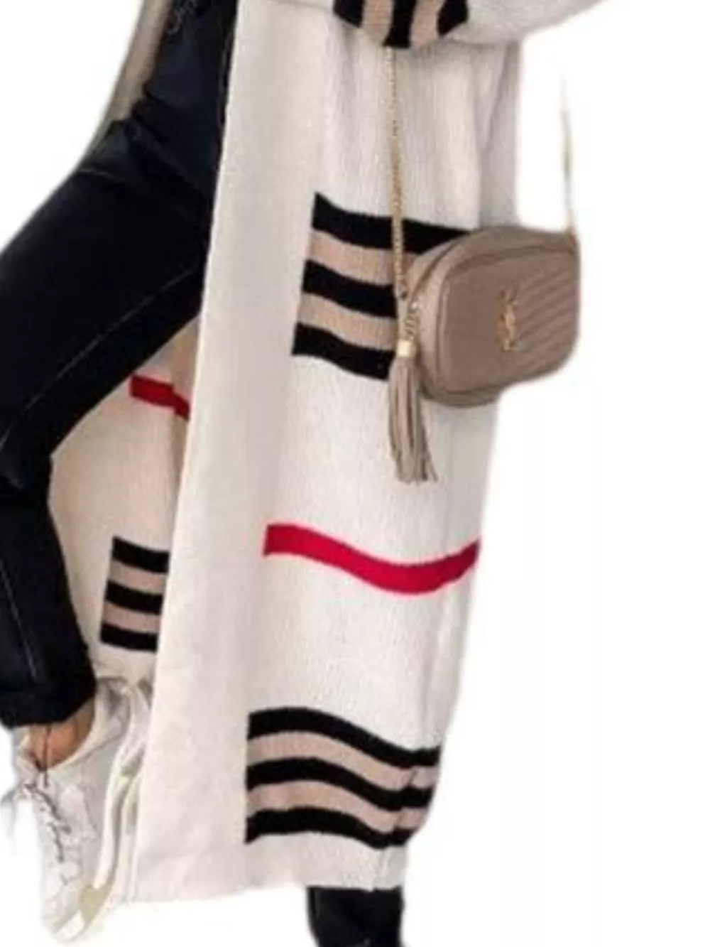 Striped Longline Open Front Cardigan, image 7