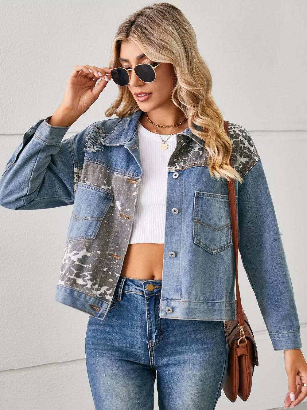 Snake Print Button Up Denim Jacket, image 10
