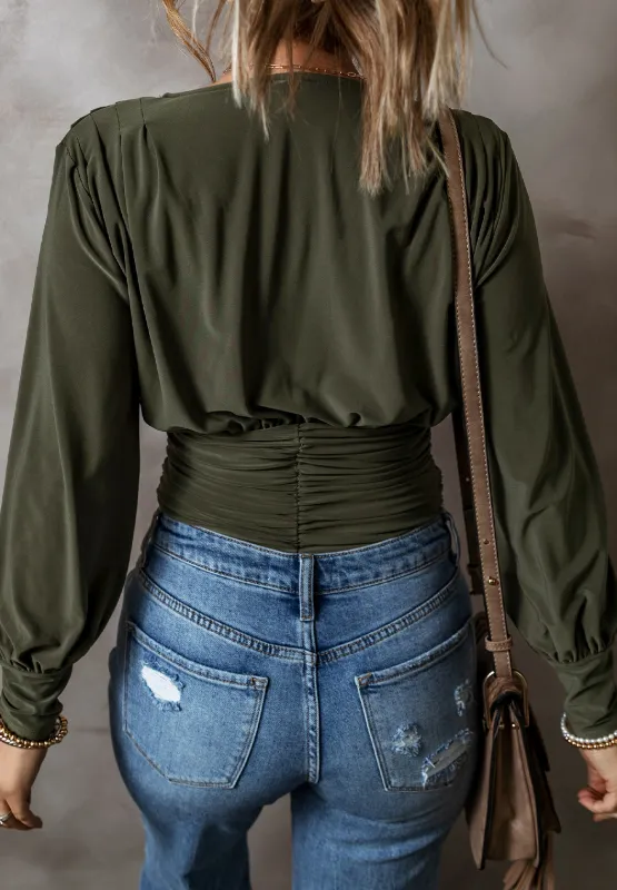 Ruched Surplice Long Sleeve Bodysuit, image 4