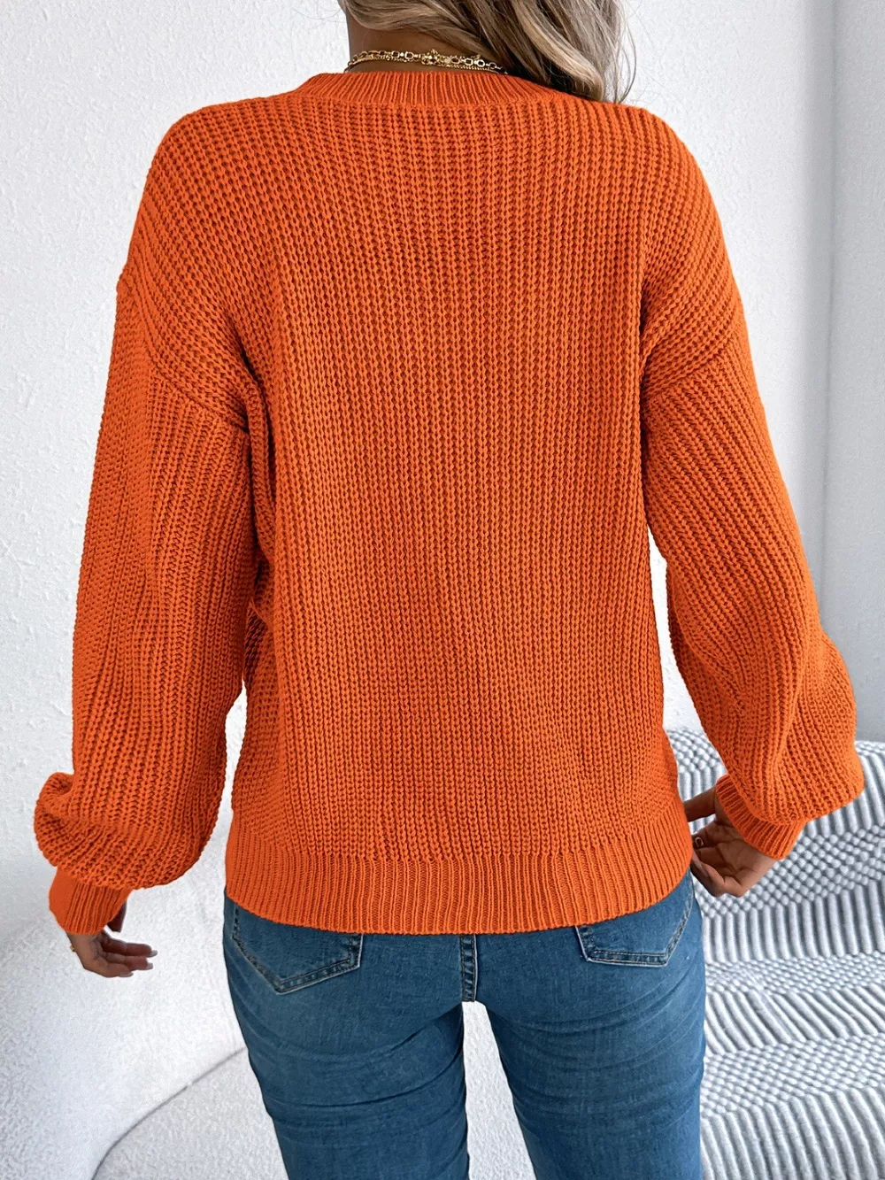 Openwork Round Neck Sweater, image 9