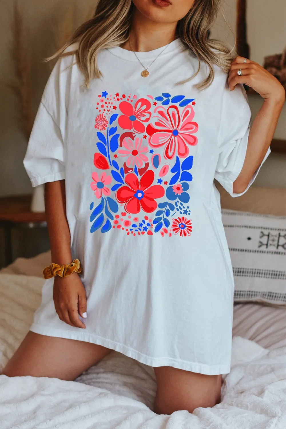 Flower Graphic Round Neck Short Sleeve T-Shirt