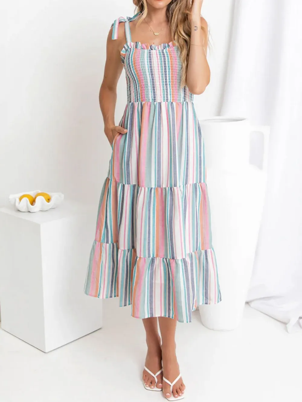 Contrast Striped Square Neck Cami Dress, image 2