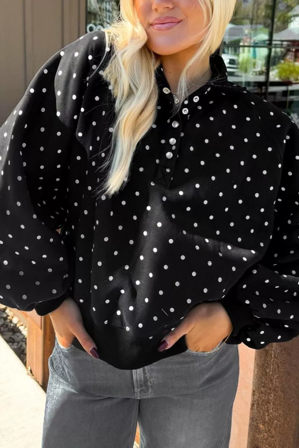 Polka Dot Snap-Button Sweatshirt, image 2