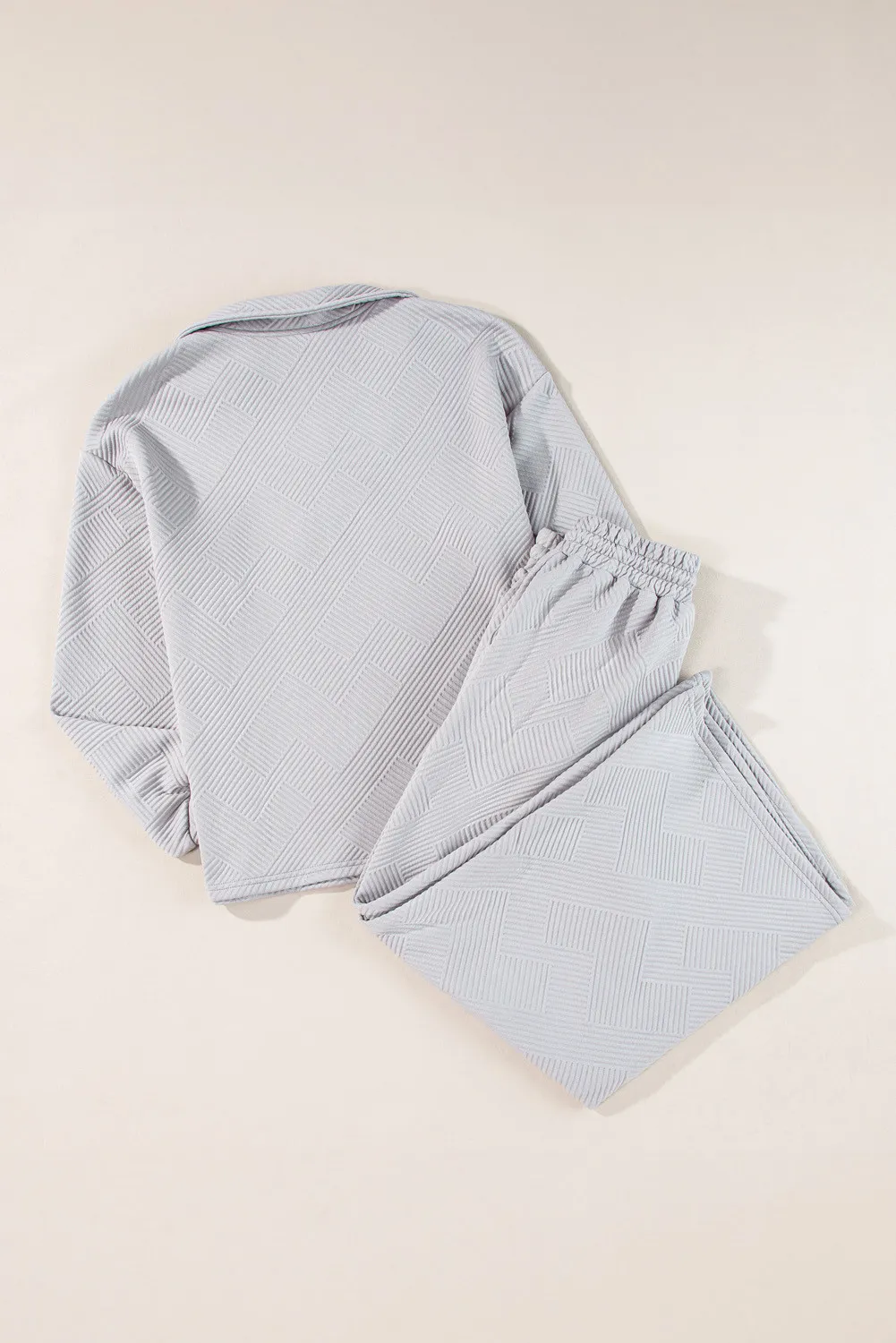 Textured Long Sleeve Top and Drawstring Pants Set, image 3