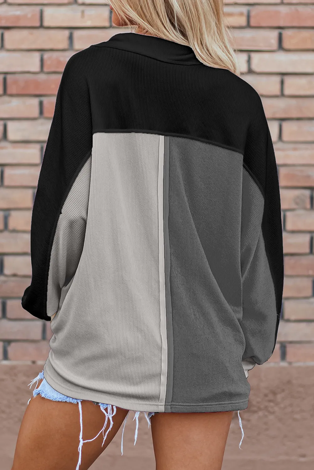 Pocketed Contrast Long Sleeve Sweatshirt, image 3