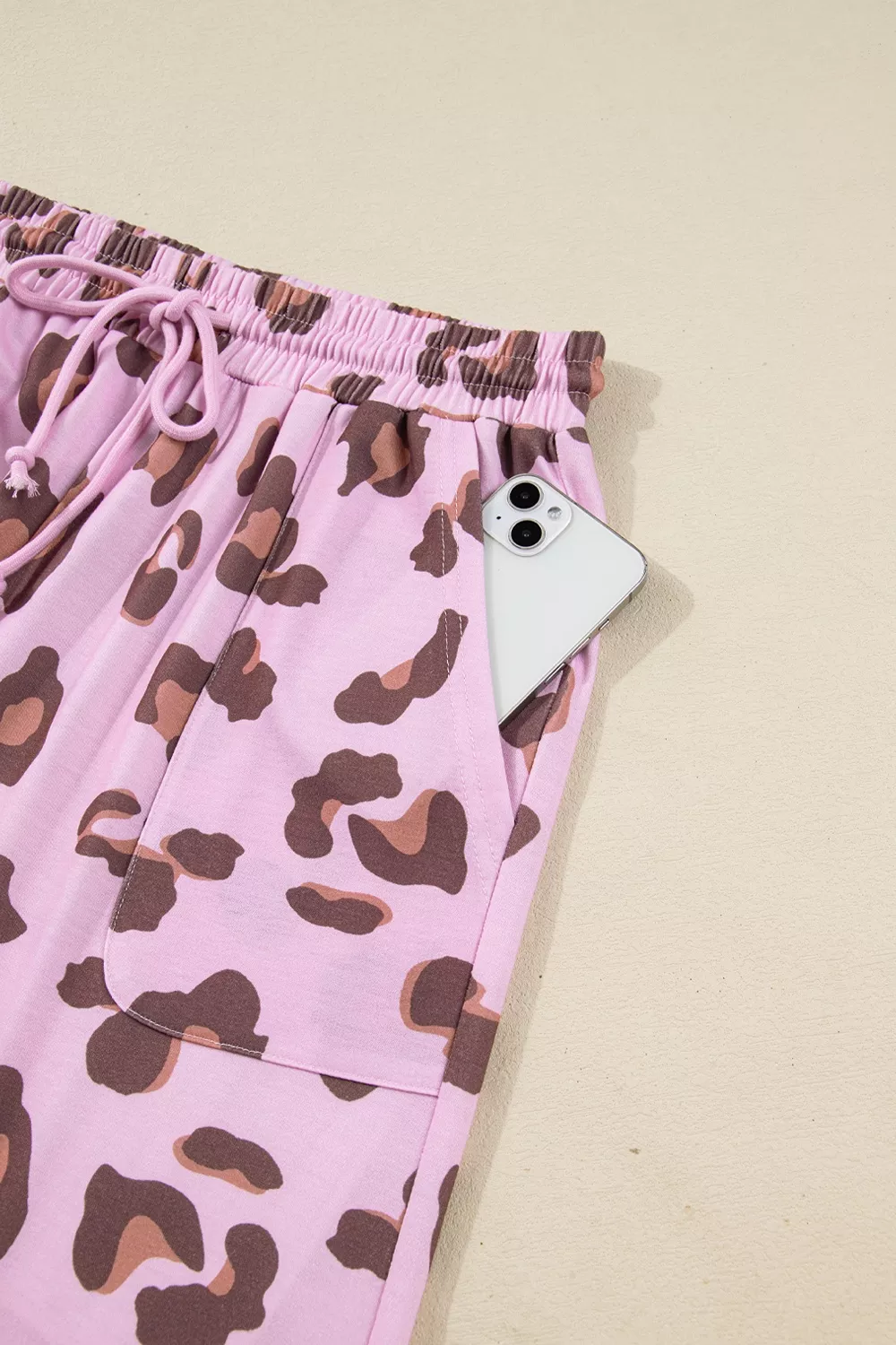 Drawstring Leopard Print Patch Pocket Loose Pants, image 7