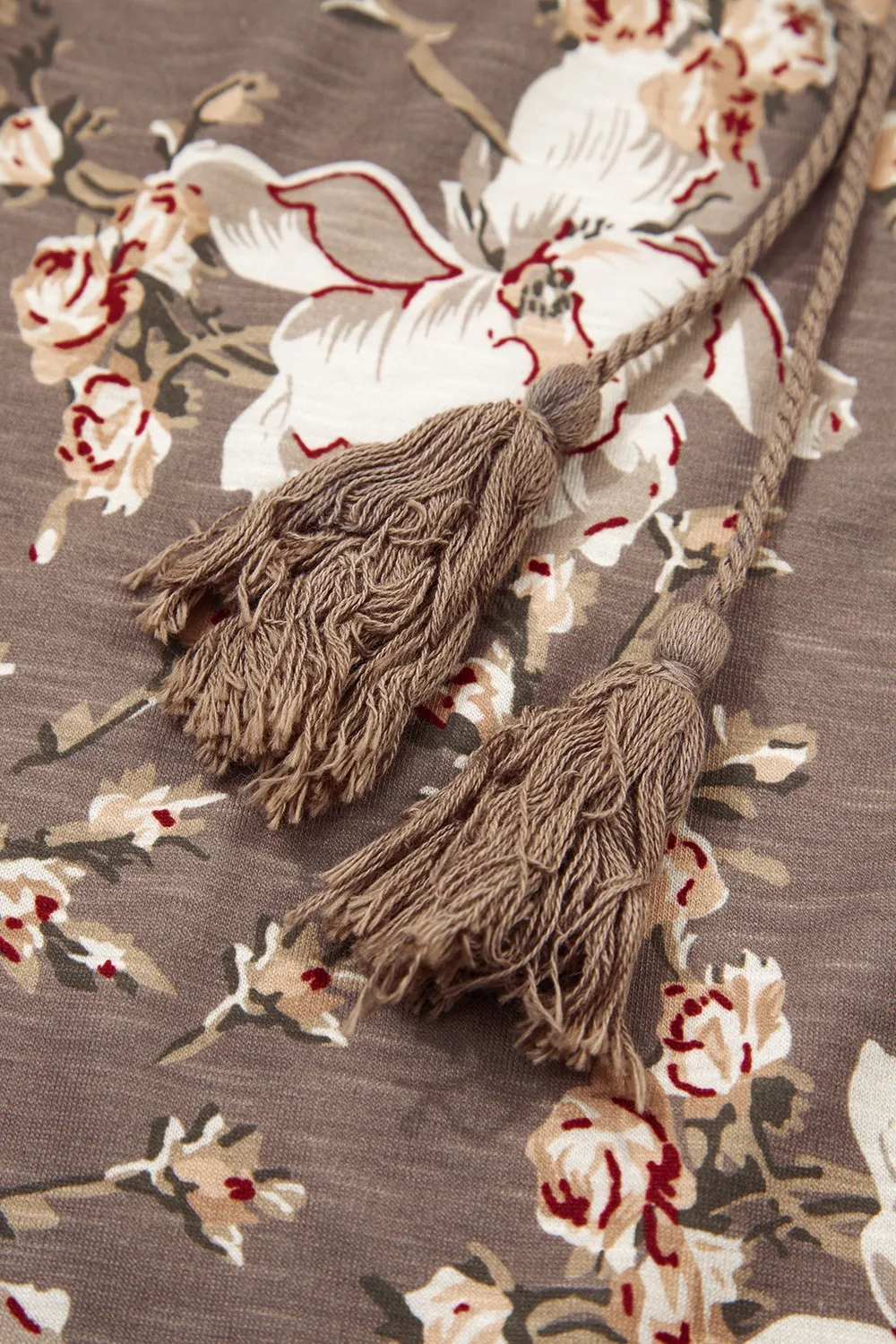Floral Print Tassel Tie Split Neck Short Sleeve Blouse, image 7