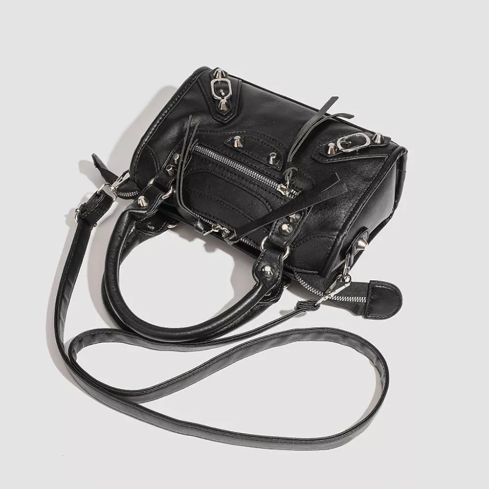 Motorcycle Style Studded Leather Crossbody Bag, image 8