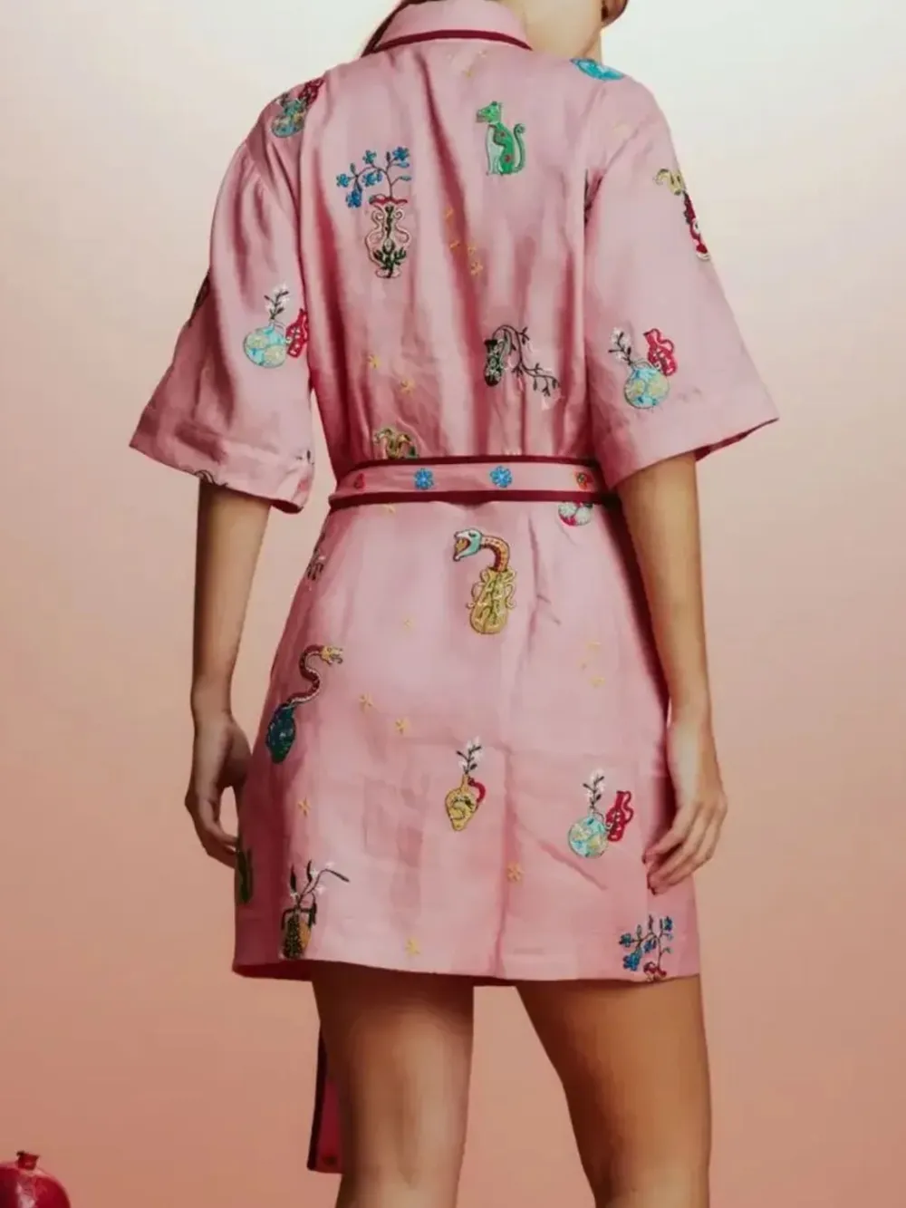 Printed Tie Waist Half Sleeve Shirt Dress, image 5