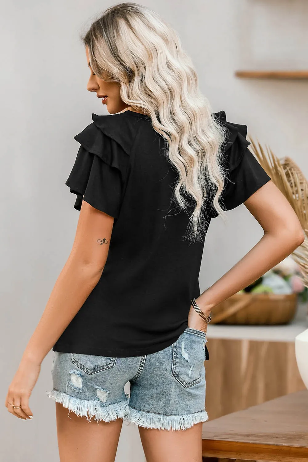 USA Round Neck Flounce Sleeve Top, image 3